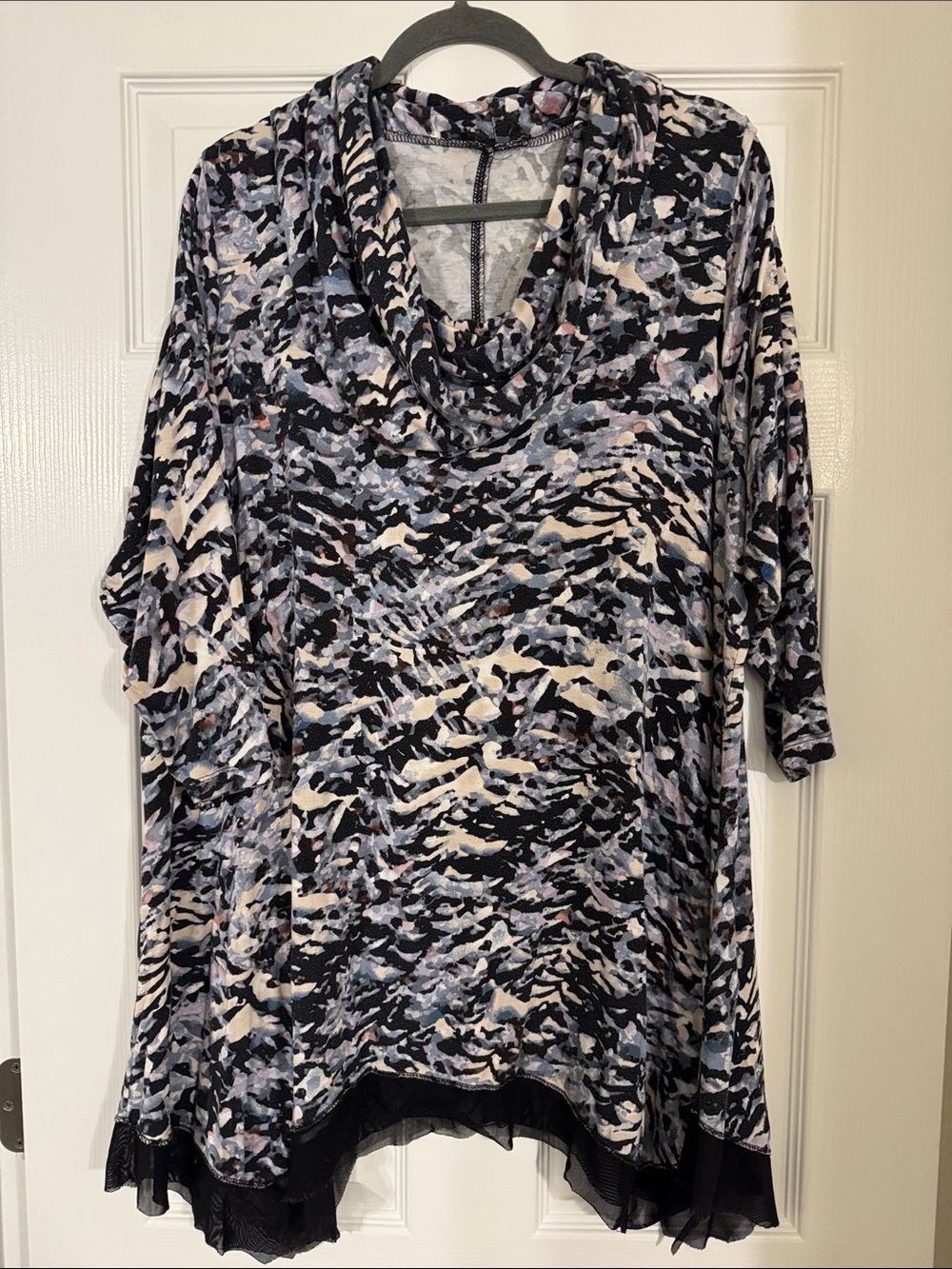 Source Unknown Cowl Neck Tunic Top in Black, Cream and Gray